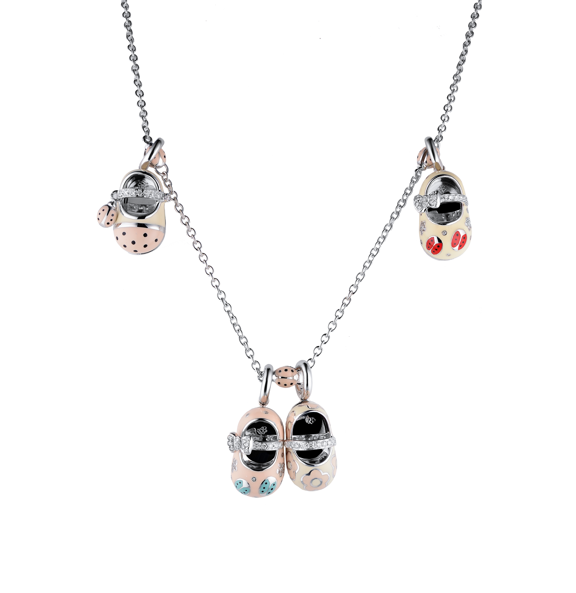 Aaron Basha Aaron Basha LadyBug Necklace & 4 Baby Shoe Enamel 