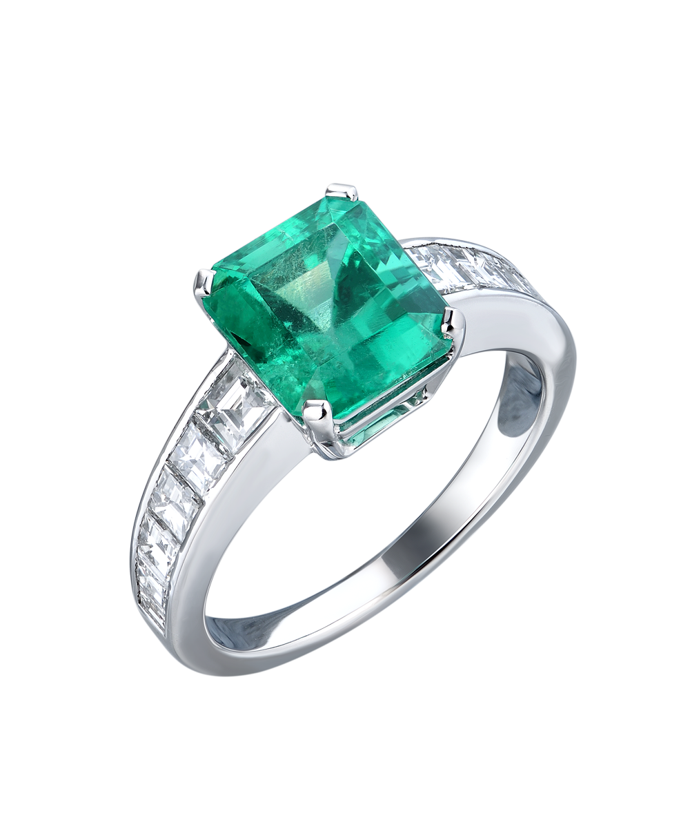 Без бренда Кольцо No name Natural Emerald 3.19 ct Vivid Green/VS & Diamonds 1.25 ct 