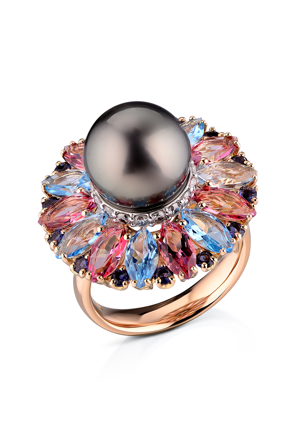 Oro Trend Кольцо Multigemstone Pearl Rose Gold Ring 