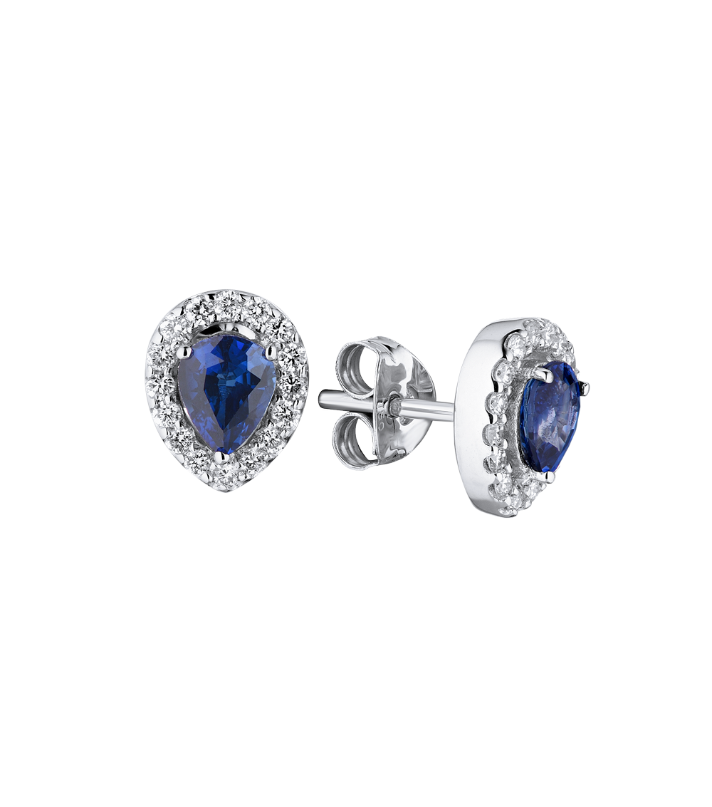 Без бренда Пусеты No name Natural Sapphire 0.90 ct Deep Blue & 0.20 ct Round Diamonds 