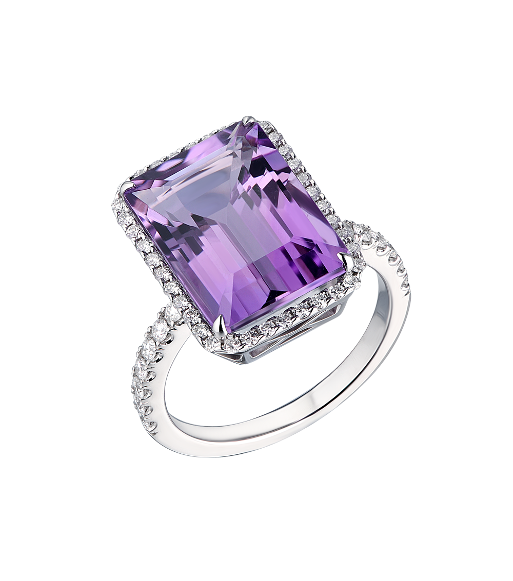 Без бренда Кольцо No name 7.10 ct Purple Amethyst Emerald Cut & Diamonds 