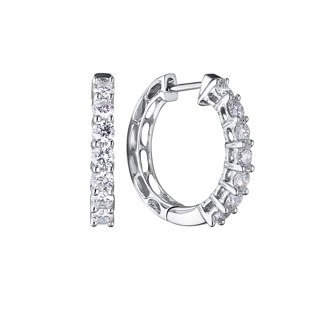 Без бренда Серьги No name 1,10 ct G/I1 White Gold Round Diamonds Hoop 